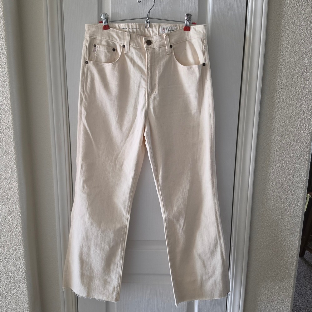 AG Adriano Goldschmied Kinsley High Rise Pop Crop Jeans 30 Cream Off White Raw